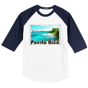 Puerto Rico Caribbean Retro Poster Baseball Sleeve Shirt