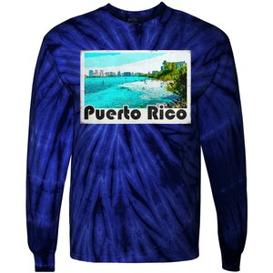 Puerto Rico Caribbean Retro Poster Tie-Dye Long Sleeve Shirt