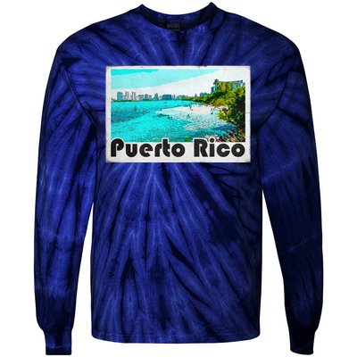 Puerto Rico Caribbean Retro Poster Tie-Dye Long Sleeve Shirt