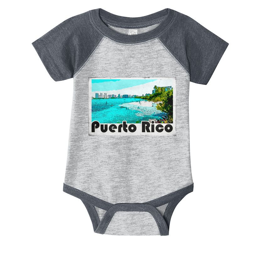 Puerto Rico Caribbean Retro Poster Infant Baby Jersey Bodysuit