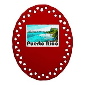 Puerto Rico Caribbean Retro Poster Ceramic Oval Ornament