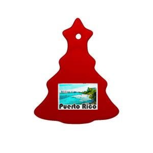 Puerto Rico Caribbean Retro Poster Ceramic Tree Ornament