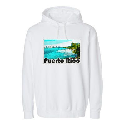 Puerto Rico Caribbean Retro Poster Garment-Dyed Fleece Hoodie