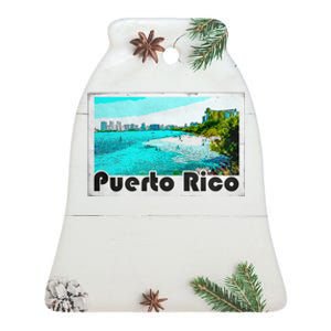 Puerto Rico Caribbean Retro Poster Ceramic Bell Ornament