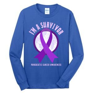 Purple Ribbon Cancer Survivor Pancreatic Cancer Awareness Gift Tall Long Sleeve T-Shirt