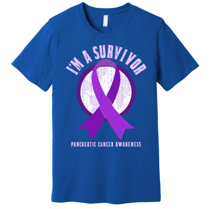 Purple Ribbon Cancer Survivor Pancreatic Cancer Awareness Gift Premium T-Shirt