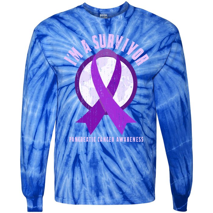 Purple Ribbon Cancer Survivor Pancreatic Cancer Awareness Gift Tie-Dye Long Sleeve Shirt