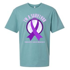 Purple Ribbon Cancer Survivor Pancreatic Cancer Awareness Gift Sueded Cloud Jersey T-Shirt