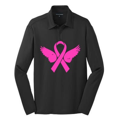 Pink Ribbon Cancer Day Breast Cancer Awareness Silk Touch Performance Long Sleeve Polo