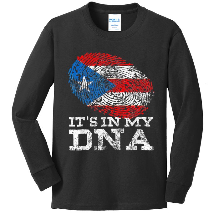 Puerto Rico DNA Celebrating Hispanic Heritage Month Kids Long Sleeve Shirt