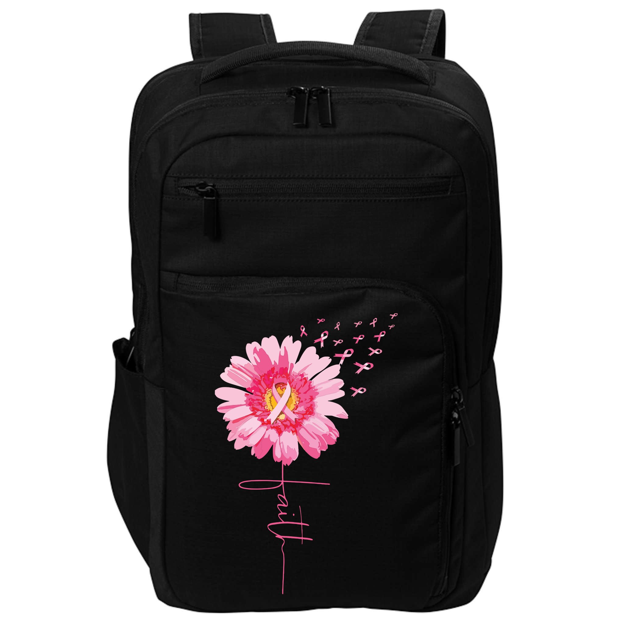 Pink Ribbon Daisy Faith Breast Cancer Awareness Month Gift Impact Tech Backpack