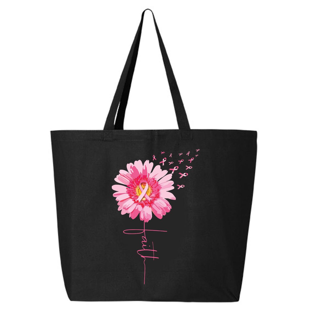 Pink Ribbon Daisy Faith Breast Cancer Awareness Month Gift 25L Jumbo Tote