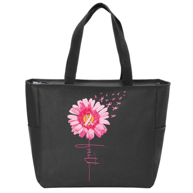 Pink Ribbon Daisy Faith Breast Cancer Awareness Month Gift Zip Tote Bag