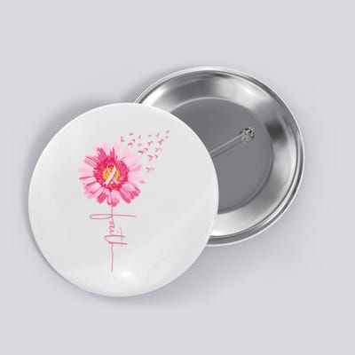 Pink Ribbon Daisy Faith Breast Cancer Awareness Month Gift Button
