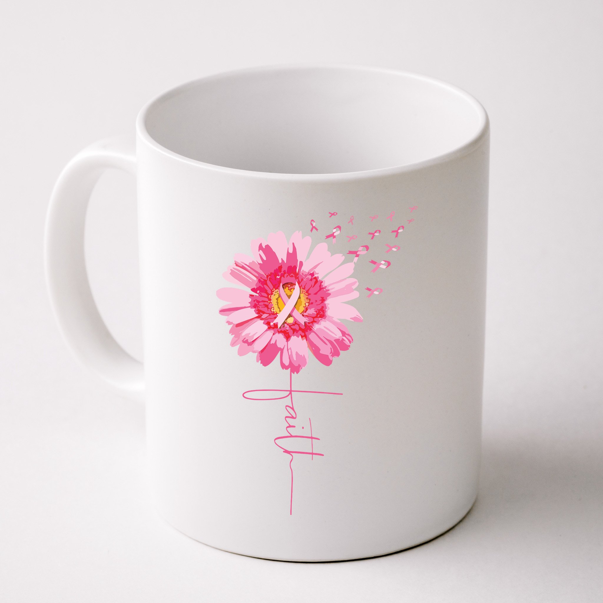 Pink Ribbon Daisy Faith Breast Cancer Awareness Month Gift Mug