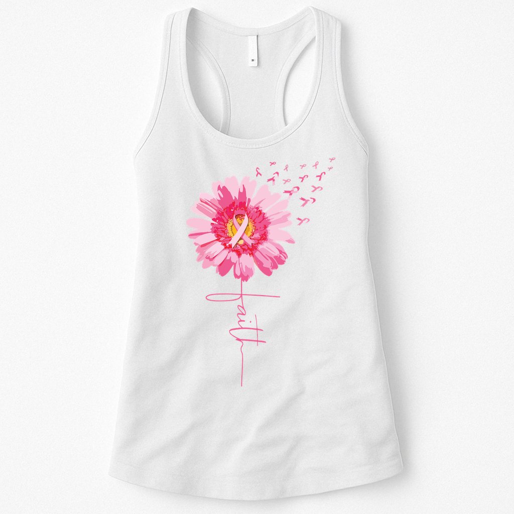 Pink Ribbon Daisy Faith Breast Cancer Awareness Month Gift Womens Tank Top