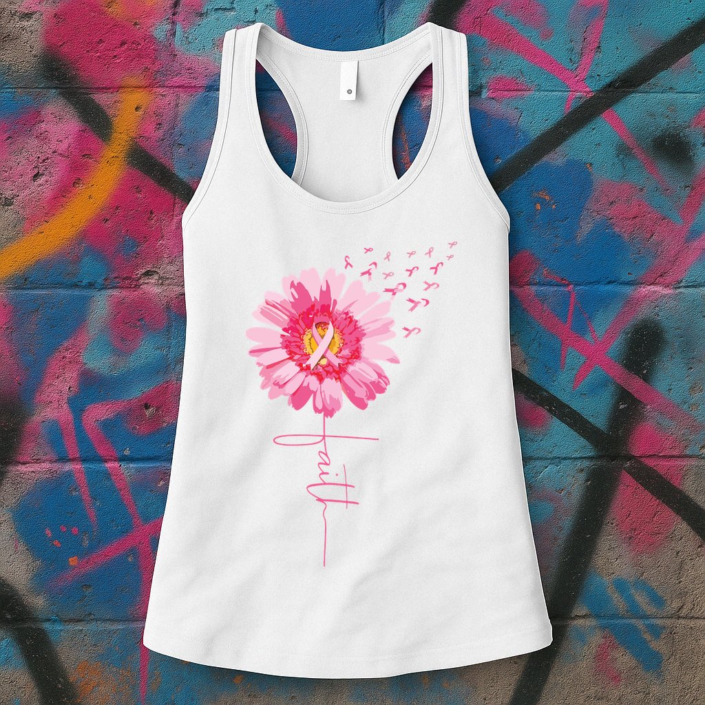 Pink Ribbon Daisy Faith Breast Cancer Awareness Month Gift Womens Tank Top