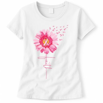 Pink Ribbon Daisy Faith Breast Cancer Awareness Month Gift Womens T-Shirt