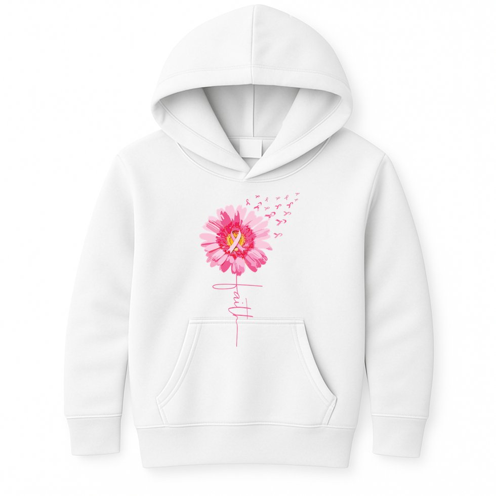 Pink Ribbon Daisy Faith Breast Cancer Awareness Month Gift Kids Hoodie