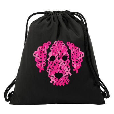 Pink Ribbon Dog Inspirational Breast Cancer Awareness Gift Drawstring Bag