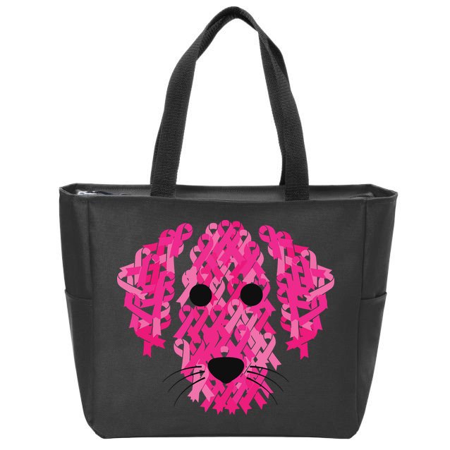 Pink Ribbon Dog Inspirational Breast Cancer Awareness Gift Zip Tote Bag