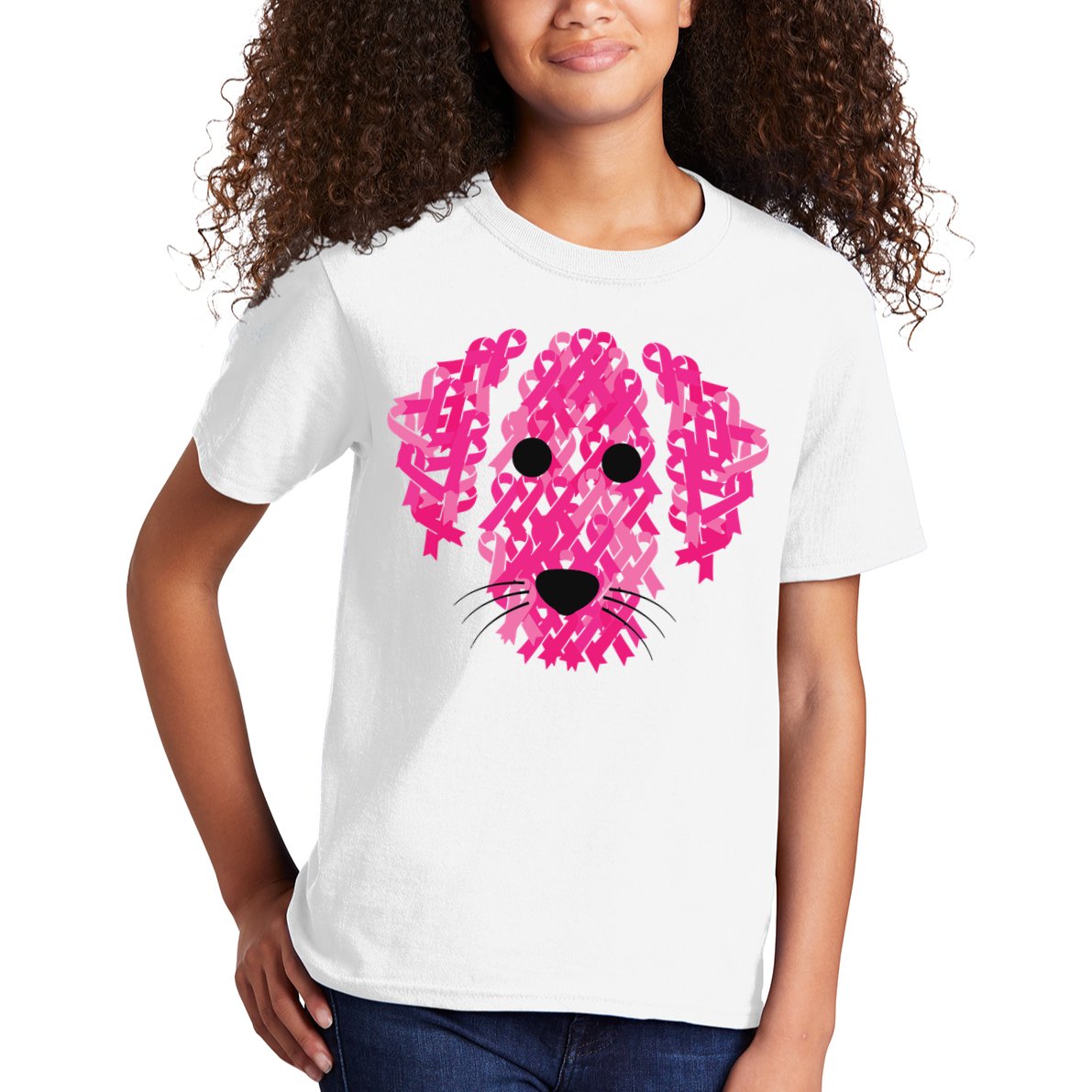 Pink Ribbon Dog Inspirational Breast Cancer Awareness Gift Kids T-Shirt