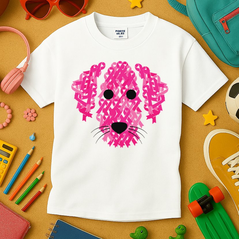 Pink Ribbon Dog Inspirational Breast Cancer Awareness Gift Kids T-Shirt
