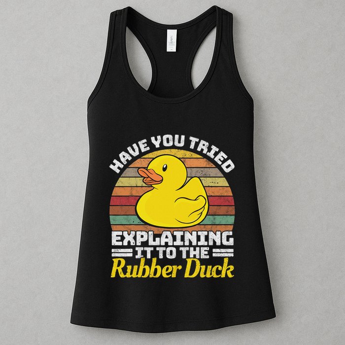 Programming Rubber Duck Software Developer Debugging Women's Racerback Tank