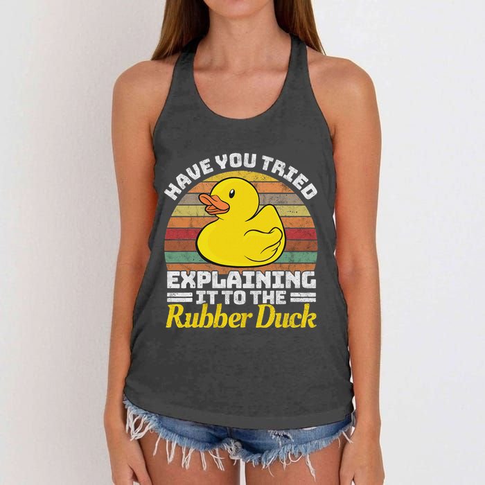 Programming Rubber Duck Software Developer Debugging Women's Knotted Racerback Tank