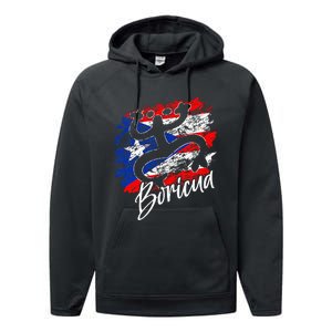 Puerto Rico Distressed Rican Roots Coqui Taino Boricua Frog Performance Fleece Hoodie