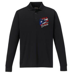 Puerto Rico Distressed Rican Roots Coqui Taino Boricua Frog Performance Long Sleeve Polo