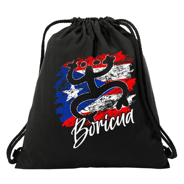 Puerto Rico Distressed Rican Roots Coqui Taino Boricua Frog Drawstring Bag