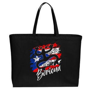 Puerto Rico Distressed Rican Roots Coqui Taino Boricua Frog Cotton Canvas Jumbo Tote