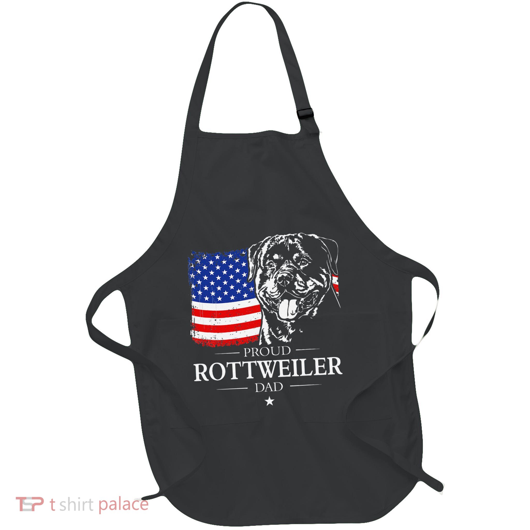 Proud Rottweiler Dad American Flag Patriotic Dog Gift Full-Length Apron With Pockets