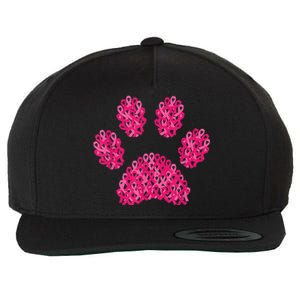 Pink Ribbon Dog Paw Print Breast Cancer Awareness Puppy Love Wool Snapback Cap