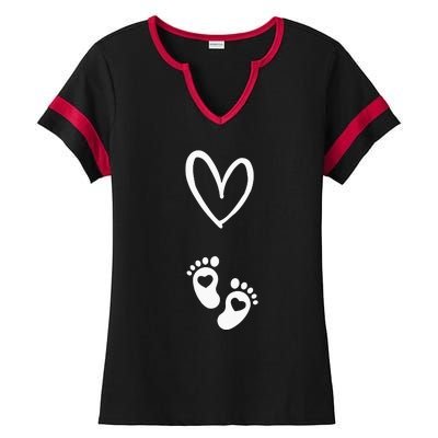 Pregnant Reveal Design Heart And Baby Feet Ladies Halftime Notch Neck Tee