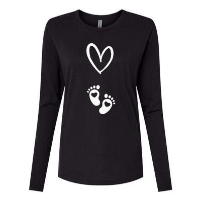 Pregnant Reveal Design Heart And Baby Feet Womens Cotton Relaxed Long Sleeve T-Shirt