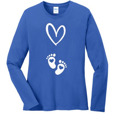 Pregnant Reveal Design Heart And Baby Feet Ladies Long Sleeve Shirt