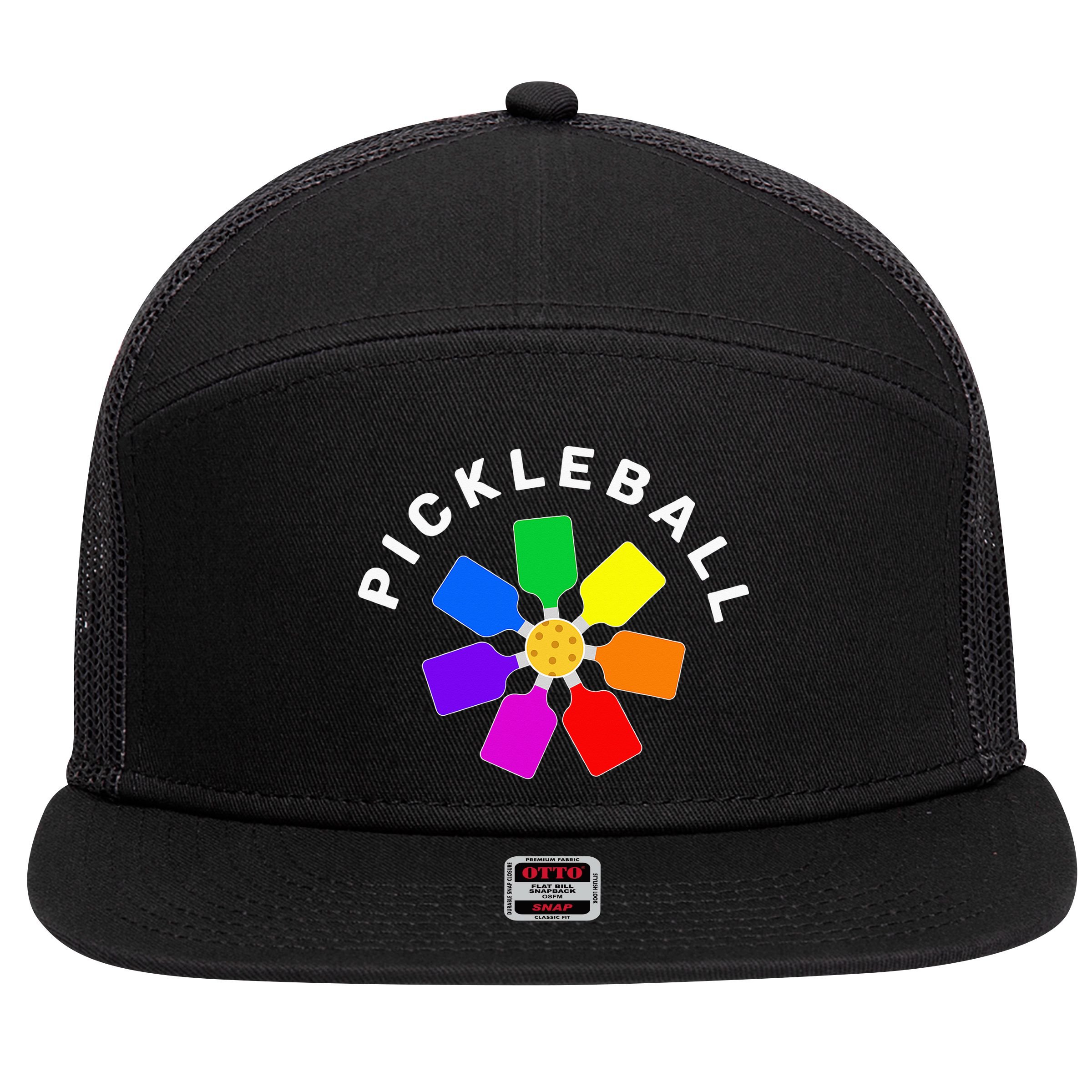 Pickleball Rainbow Design Pickleball Lover 7 Panel Mesh Trucker Snapback Hat