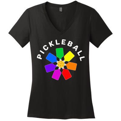 Pickleball Rainbow Design Pickleball Lover Women's V-Neck T-Shirt
