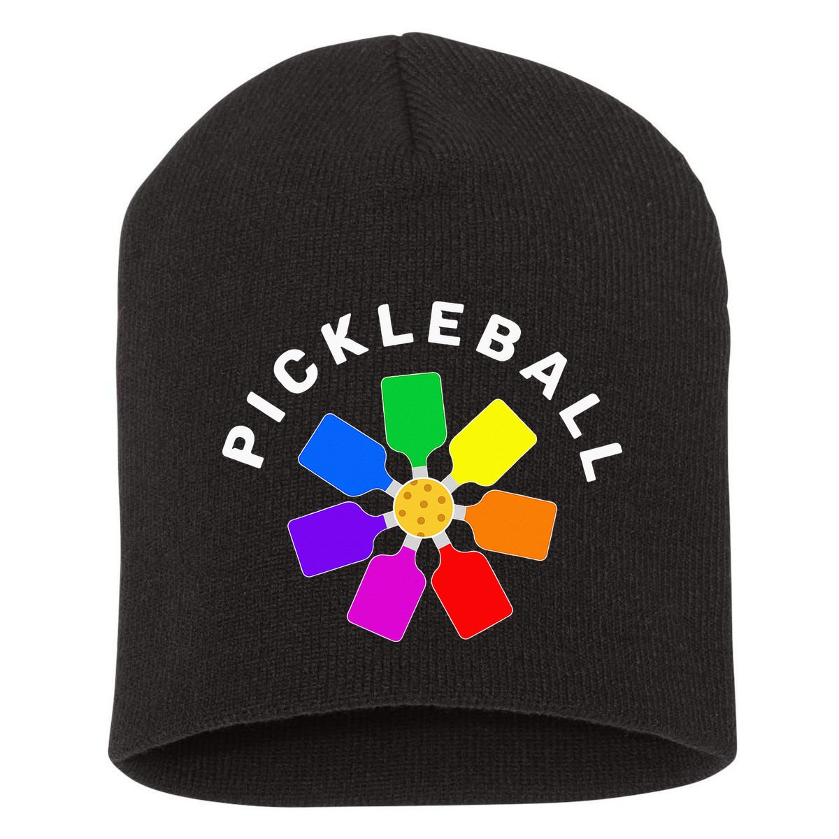Pickleball Rainbow Design Pickleball Lover Short Acrylic Beanie