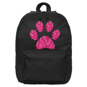 Pink Ribbon Dog Paw Print Breast Cancer Awareness Puppy Love 16 in Basic Backpack