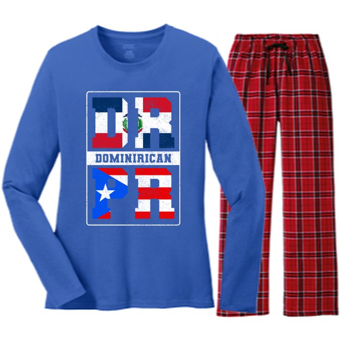 Puerto Rican Dominican Republic Dominirican Flag Pride Cute Gift Women's Long Sleeve Flannel Pajama Set 