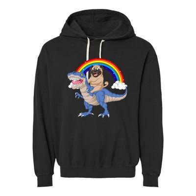 Pug Riding Dinosaur Garment-Dyed Fleece Hoodie