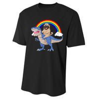 Pug Riding Dinosaur Performance Sprint T-Shirt