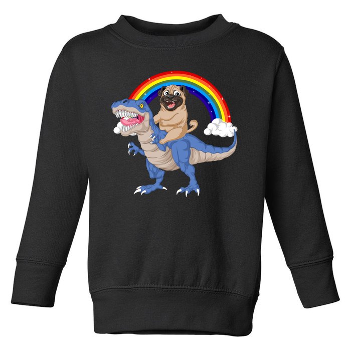 Pug Riding Dinosaur Toddler Sweatshirt