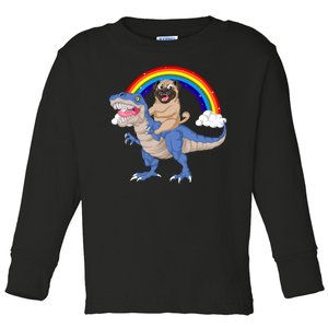 Pug Riding Dinosaur Toddler Long Sleeve Shirt