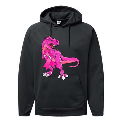 Pink Ribbon Dinosaur Breast Cancer Awareness Performance Fleece Hoodie