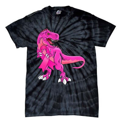 Pink Ribbon Dinosaur Breast Cancer Awareness Tie-Dye T-Shirt