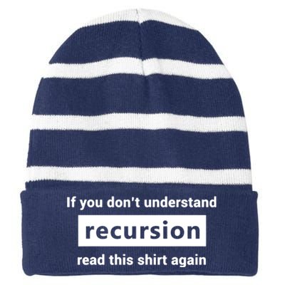 Programmer Recursion Definition Programming Gift For Coders Striped Beanie with Solid Band